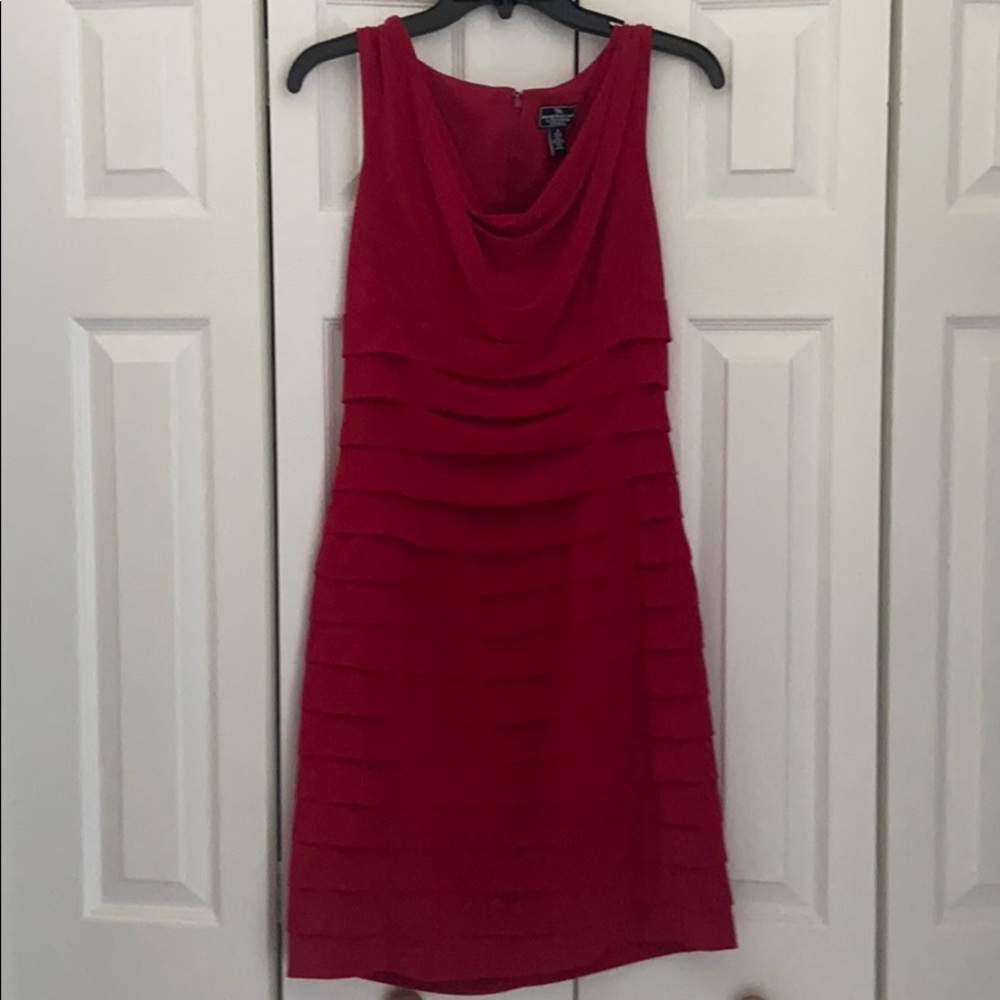 Red form fitting dress